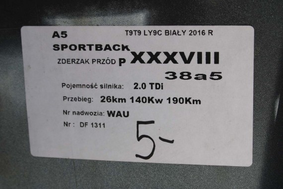 AUDI A5 LIFT PRZÓD 8T LY9C maska błotniki zderzak przedni błotnik T9T9 FL S-LINE 8T0823029 8T0821105 8T0821106 8T0853651 T9 Y9C