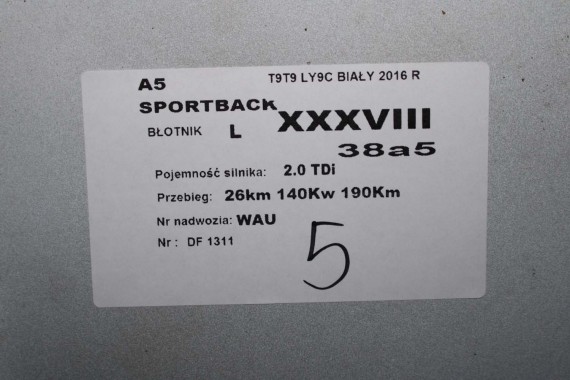 AUDI A5 LIFT PRZÓD 8T LY9C maska błotniki zderzak przedni błotnik T9T9 FL S-LINE 8T0823029 8T0821105 8T0821106 8T0853651 T9 Y9C