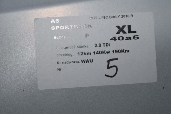 AUDI A5 LIFT PRZÓD 8T LY9C maska błotniki zderzak przedni błotnik T9T9 FL S-LINE 8T0823029 8T0821105 8T0821106 8T0853651 T9 Y9C