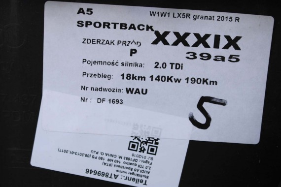 AUDI A5 LIFT PRZÓD 8T LX5R maska błotniki zderzak przedni błotnik W1W1 FL 8T0823029 8T0821105 8T0821106 8T0853651 W1 X5R LX5R