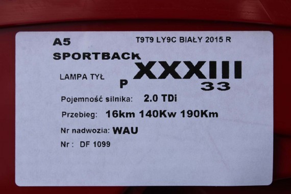 AUDI A5 SPORTBACK LAMPA TYŁ LAMPY TYLNE 8T8945095F 8T8945096F 8T0945093C 8T0945094C 8T8945095F 8T8945096F 8T0945093C 8T0945094C