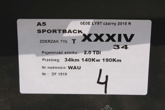 AUDI A5 SPORTBACK TYŁ ZDERZAK tylny + KLAPA BAGAŻNIKA 8T 0E0E LY9T S-LINE 8K0971104AF 8T8807067B 8T8807067C 8T8807511G 8T8827025