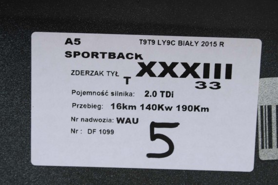 AUDI A5 SPORTBACK TYŁ ZDERZAK tylny + KLAPA BAGAŻNIKA 8T T9T9 LY9C S-LINE 8K0971104AF 8T8807067B 8T8807067C 8T8807511G 8T8827025