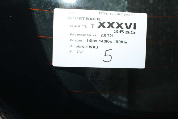 AUDI A5 SPORTBACK TYŁ ZDERZAK tylny + KLAPA BAGAŻNIKA 8T T9T9 LY9C S-LINE 8T8807521G 8T8807067B 8T8807067C 8T8807511G 8T8827025