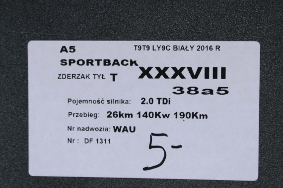 AUDI A5 SPORTBACK TYŁ ZDERZAK tylny + KLAPA BAGAŻNIKA 8T T9T9 LY9C S-LINE 8T8807521G 8T8807067B 8T8807067C 8T8807511G 8T8827025