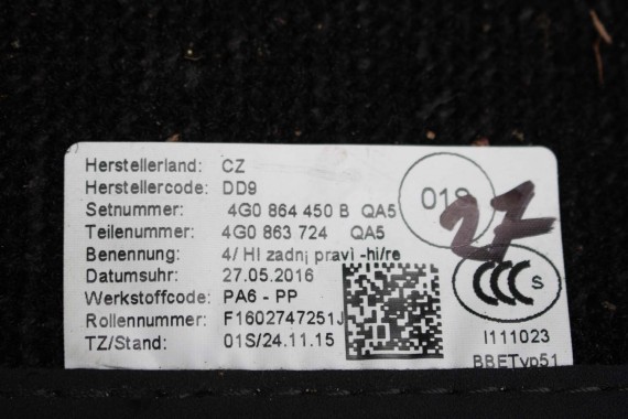 AUDI A6 A7 FL DYWANIKI PODŁOGI 4G1863691D 4G0864450B wycieraczki 4G0863723 4G0863724 4G1863713 4G1863714 'QA5' czarny soul) LIFT