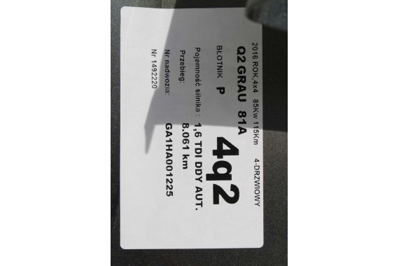 AUDI Q2 BŁOTNIK PRZÓD 81A821106 przedni PRAWY 81A821106 strona prawa 81A821106  LZ7S szary 81A821106 81A821106 81A821106 6Y6Y