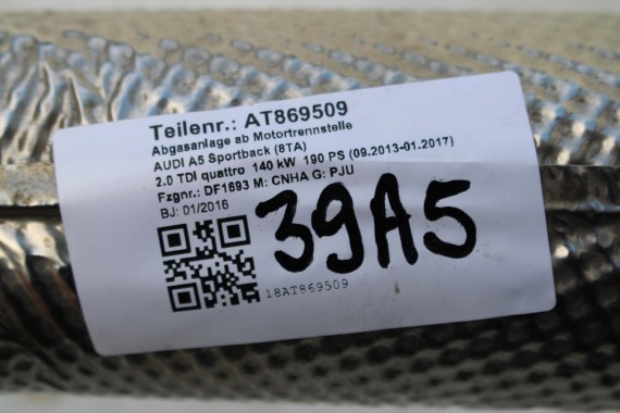 AUDI A4 A5 A6 Q5 RURA WYDECHOWA 2.0 TDi 4G0253350G BOYSEN 4G0 253 350 G 8K 8T 4G 8R 16 kilometrów przebieg 4G0253350G 4G0253350G