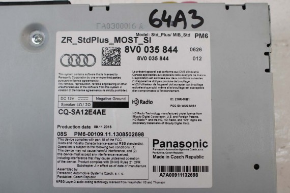 AUDI A3 ZESTAW MMI PANEL + MONITOR + CZYTNIK 8V0035844 8V0919603C 8V0919614B wyświetlacz ekran lcd 8V0035878 MIB Gen1 8V0035844