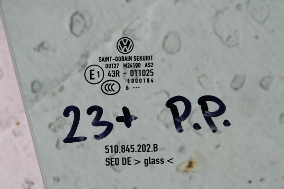 VW SPORTSVAN SZYBA DRZWI PRAWE 510845202A 510845202B prawa przód przednia pasażera 510 845 202 A 2016 zielony drzwiowa 510845202