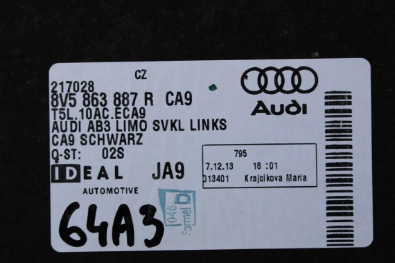 AUDI A3 SEDAN BAGAŻNIK PODŁOGA + BOCZEK 8V5863887R 8V5863888H 8V5863463C boczki tapicerki 8V5863887S 8V5863888K 8V5863463G 8V