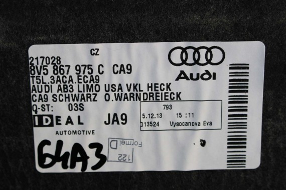 AUDI A3 SEDAN BOCZEK KLAPY 8V5867975C 8V5867975H BAGAŻNIKA wykończenie bagażnik tapicerka 8V5 867 975 C 8V5867975C 8V5867975H