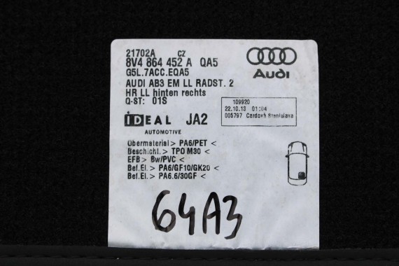 AUDI A3 SEDAN DYWANIKI WYCIERACZKI PODŁOGI 8V1863691 8V1864435 8V1864436 8V4864451 8V4864452 8V1863691A 8V1863435 8V4863011 8V