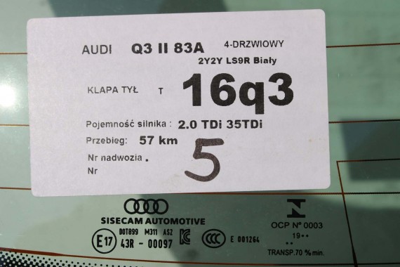 AUDI Q3 83A II TYŁ ZDERZAK + KLAPA BAGAŻNIKA + LAMPY lampa tylny Matrix 2Y2Y LS9R Gletscherweiss Biały F3 83A827025 83A807511