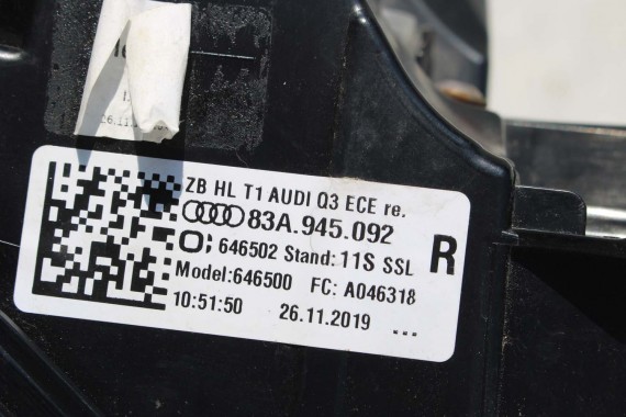 AUDI Q3 83A II TYŁ ZDERZAK + KLAPA BAGAŻNIKA + LAMPY lampa tylny Matrix 2Y2Y LS9R Gletscherweiss Biały F3 83A827025 83A807511