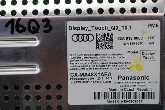 AUDI Q3 MONITOR EKRAN LCD WYŚWIETLACZ 83A919605C 83A919605 10"1 CALA NAVI-GPS-TV DISPLAY NAVIGATION DISPLAY MiB 83A919605A II