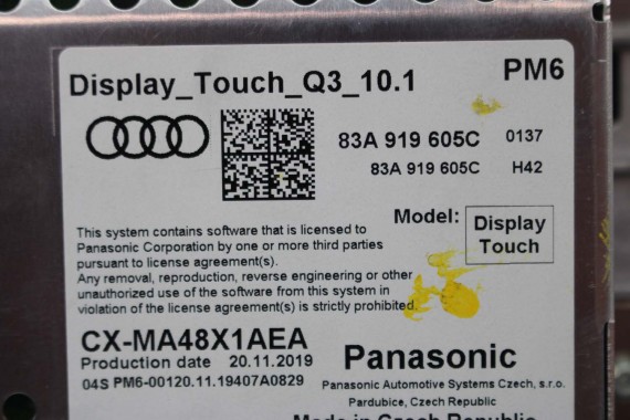 AUDI Q3 MONITOR EKRAN LCD WYŚWIETLACZ 83A919605C 83A919605 10"1 CALA NAVI-GPS-TV DISPLAY NAVIGATION DISPLAY MiB 83A919605A II