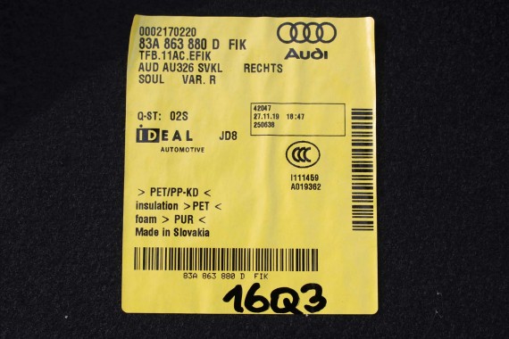 AUDI Q3 F3 BOCZEK DYWAN TAPICERKA BAGAŻNIKA 83A861529B 83A863879E 83A863880D boczki bagażnik tapicerka 83A864483B 83A 861 529