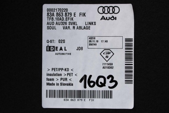 AUDI Q3 F3 BOCZEK DYWAN TAPICERKA BAGAŻNIKA 83A861529B 83A863879E 83A863880D boczki bagażnik tapicerka 83A864483B 83A 861 529