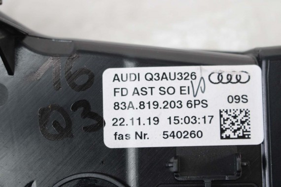 AUDI Q3 WYKOŃCZENIE TUNELU ŚRODKOWEGO 83A819203A 83A864376 6PS - czarny (soul) F3 wlot WLOTY 83A 864 376 83A864376C 83A819203