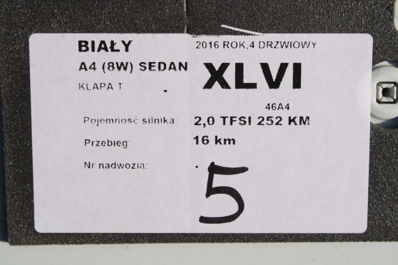 AUDI A4 SEDAN TYŁ ZDERZAK tylny + KLAPA BAGAŻNIKA 8W B9 2Y2Y LS9R biały ZESTAW KOMPLET 8W5827025 8W5807511 8W5807067 8W5807521
