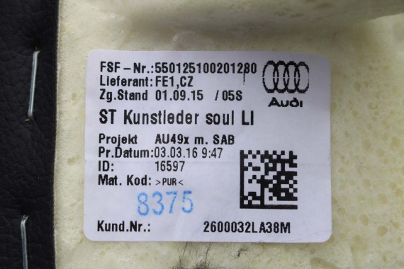 AUDI A4 8W SEDAN FOTELE KOMPLET FOTELI siedzeń siedzenia fotel tapicerka 8W5 8W skóra kolor czarny B9 fotele tapicerka czarna 8W