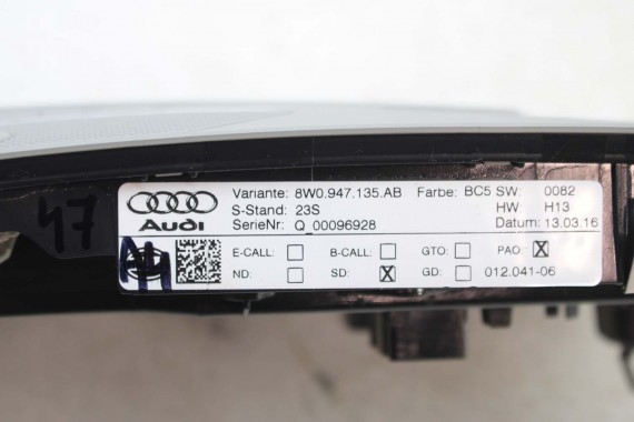 AUDI A4 LAMPKA PODSUFITKI BC5 szara 8W0947135AB 8W0 947 135 AB 4K0947135C 4K0947135AF 8W0947135AB 4K0947135C 4K0947135AF 8W B9