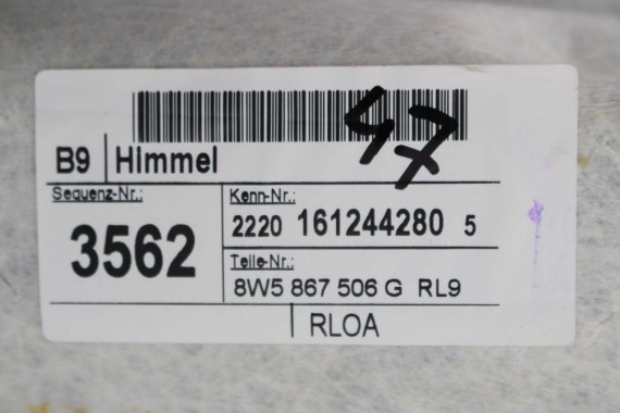 AUDI A4 SEDAN PODSUFITKA szara 8W5867506G RL9 szary 8W5 867 506 G 8W5867506G 8W5867506G 8W B9 8W5867506L 8W5867506C 8W5867506G