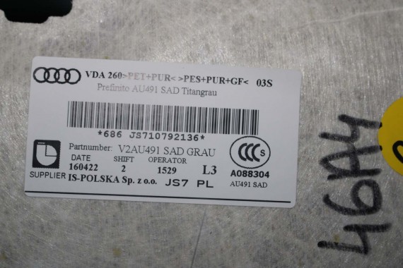 AUDI A4 SEDAN PODSUFITKA szara 8W5867506G RL9 szary 8W5 867 506 G 8W5867506G 8W5867506G 8W B9 8W5867506L 8W5867506C 8W5867506G