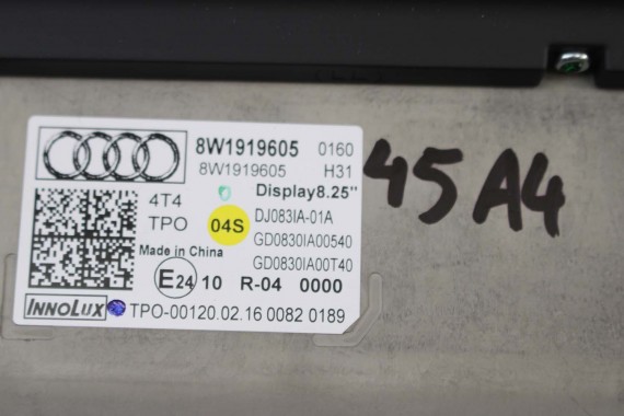 AUDI A4 A5 MONITOR EKRAN LCD WYŚWIETLACZ 8W1919605 8W1 919 605 8"25 CALA 8W1919605  8W1919605 MMI HIGH 8W F5 8W0919605 8W1919605