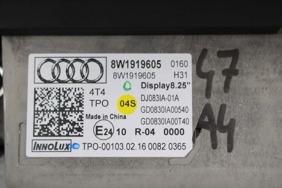 AUDI A4 A5 MONITOR EKRAN LCD WYŚWIETLACZ 8W1919605 8W1 919 605 8"25 CALA 8W1919605  8W1919605 MMI HIGH 8W F5 8W0919605 8W1919605