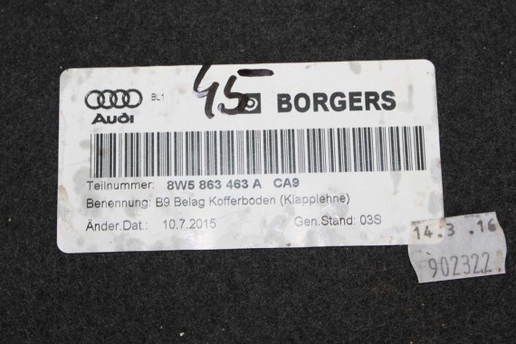 AUDI A4 B9 SEDAN BOCZEK + PAS + DYWAN BAGAŻNIKA 8W5863879F 8W5863880C 8W5863471 8W5863463A boczki bagażnik tapicerka 8W B9