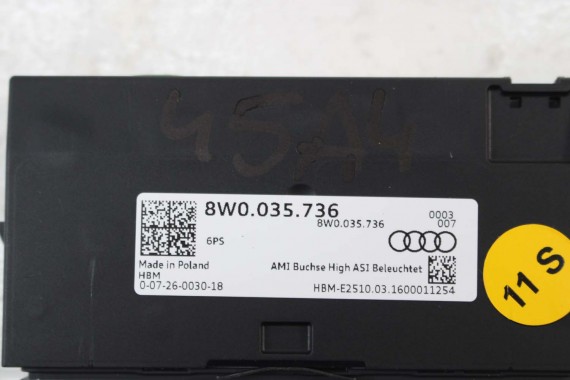 AUDI A4 A5 Q5 PORT USB PRZYŁĄCZE AUX 8W0035736 8W0 035 736 8W 80A R8 8S PANEL WEJŚCIE 8W0035736 8W0035736 8W0035736 8W0035736
