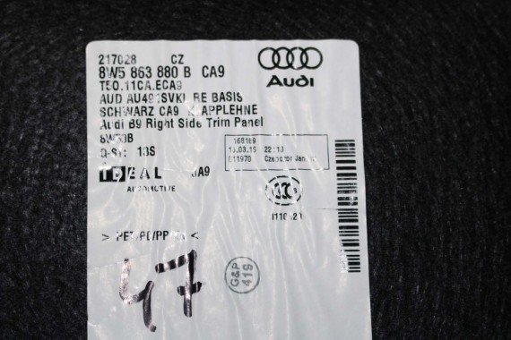 AUDI A4 B9 SEDAN BOCZEK + PAS + DYWAN BAGAŻNIKA 8W5863879B 8W5863880B 8W5863471 8W5863463A boczki bagażnik tapicerka 8W5863879F