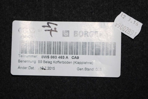 AUDI A4 B9 SEDAN BOCZEK + PAS + DYWAN BAGAŻNIKA 8W5863879B 8W5863880B 8W5863471 8W5863463A boczki bagażnik tapicerka 8W5863879F