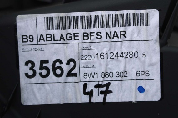 AUDI A4 A5 SCHOWEK KONSOLI PASAŻERA 8W1880302 8W1 880 302 STRONA PRAWA 8W 6PS czarny SCHOWKI 8W1880302 8W1880302B 8W1880302D