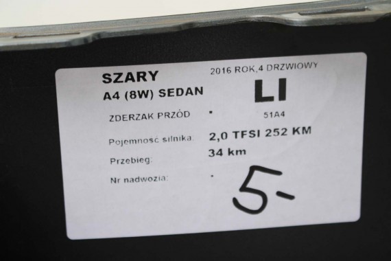 AUDI A4 8W PRZÓD maska błotniki zderzak pas przedni lampy wzmocnienie lampa FULL LED 0C0C LX7R szary 8W0941033 8W0941034 B9 0C