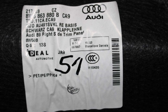 AUDI A4 B9 SEDAN BOCZEK + PAS + DYWAN BAGAŻNIKA 8W5863879B 8W5863880B 8W5863471 8W5863463A boczki bagażnik tapicerka 8W5863879F