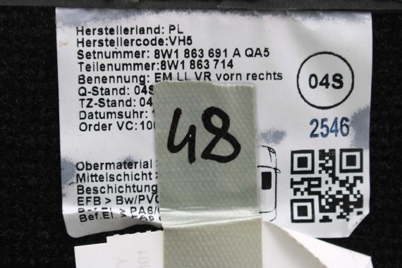 AUDI A4 A5 DYWANIKI PODŁOGI 8W1863691A 8W0864450 wycieraczki 8W1 863 691 A 8W1 863 713 8W1863714 8W0864450 8W0863723 8W0863724