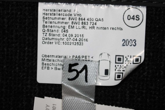 AUDI A4 A5 DYWANIKI PODŁOGI 8W1863691A 8W0864450 wycieraczki 8W1 863 691 A 8W1 863 713 8W1863714 8W0864450 8W0863723 8W0863724