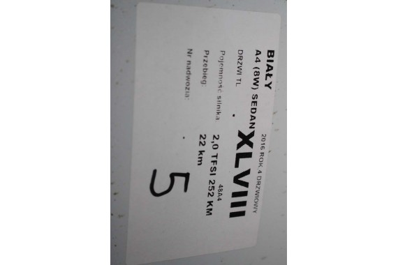 AUDI A4 SEDAN 8W B9 LS9R DRZWI LEWE PRZÓD + TYŁ STRONA LEWA przednie + tylne 2 sztuki 2Y2Y 8W0831051 8W5833051 8W0831051A białe