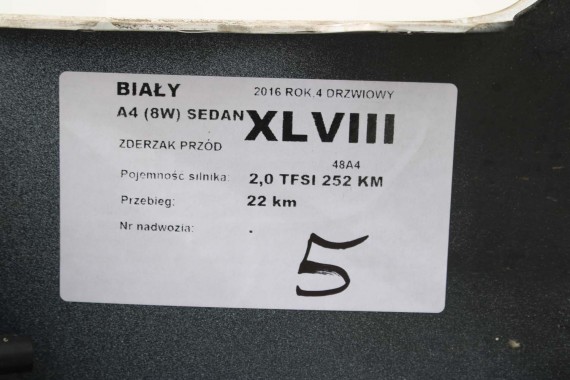 AUDI A4 8W PRZÓD maska błotniki zderzak przedni 2Y2Y LS9R Biały B9 8W0807065 8W0807611 8W0821105A 8W0821106A 8W0823029 8W0807681