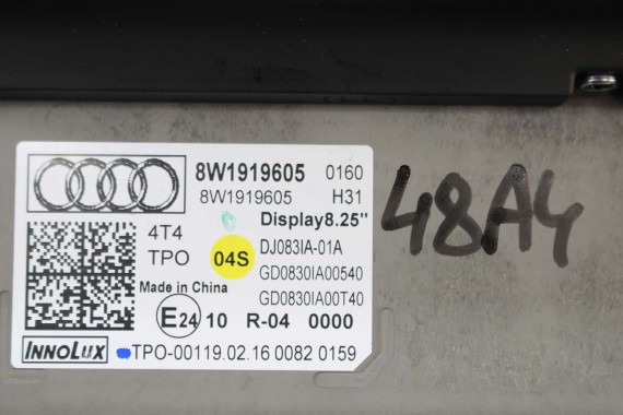 AUDI A4 A5 MONITOR EKRAN LCD WYŚWIETLACZ 8W1919605 8W1 919 605 8"25 CALA 8W1919605  8W1919605 MMI HIGH 8W F5 8W0919605 8W1919605