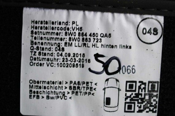 AUDI A4 A5 DYWANIKI PODŁOGI 8W1863691A 8W0864450 wycieraczki 8W1 863 691 A 8W1 863 713 8W1863714 8W0864450 8W0863723 8W0863724