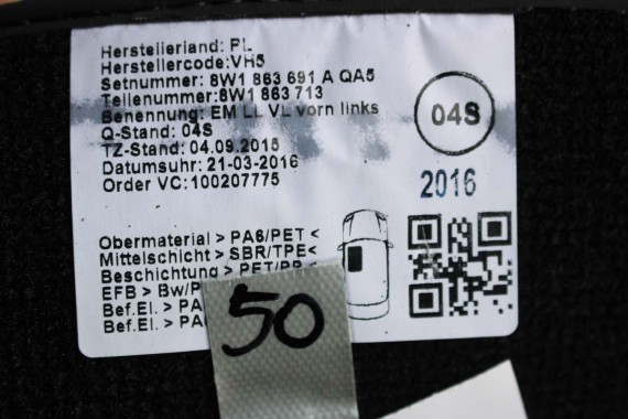 AUDI A4 A5 DYWANIKI PODŁOGI 8W1863691A 8W0864450 wycieraczki 8W1 863 691 A 8W1 863 713 8W1863714 8W0864450 8W0863723 8W0863724