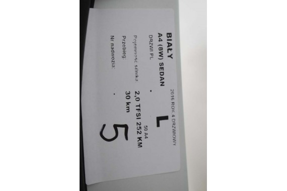 AUDI A4 SEDAN 8W B9 LS9R DRZWI LEWE PRZÓD + TYŁ STRONA LEWA przednie + tylne 2 sztuki 2Y2Y 8W0831051 8W5833051 8W0831051A białe