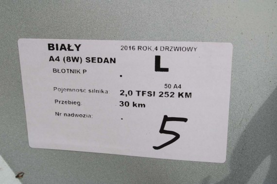 AUDI A4 8W PRZÓD maska błotniki zderzak pas przedni lampy wzmocnienie lampa FULL LED 2Y2Y LS9R Biały 8W0941033 8W0941034 T9 B9