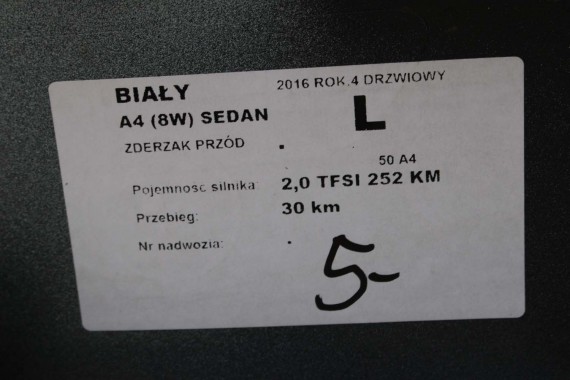 AUDI A4 8W PRZÓD maska błotniki zderzak pas przedni lampy wzmocnienie lampa FULL LED 2Y2Y LS9R Biały 8W0941033 8W0941034 T9 B9