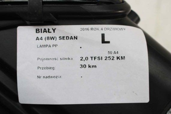 AUDI A4 8W PRZÓD maska błotniki zderzak pas przedni lampy wzmocnienie lampa FULL LED 2Y2Y LS9R Biały 8W0941033 8W0941034 T9 B9