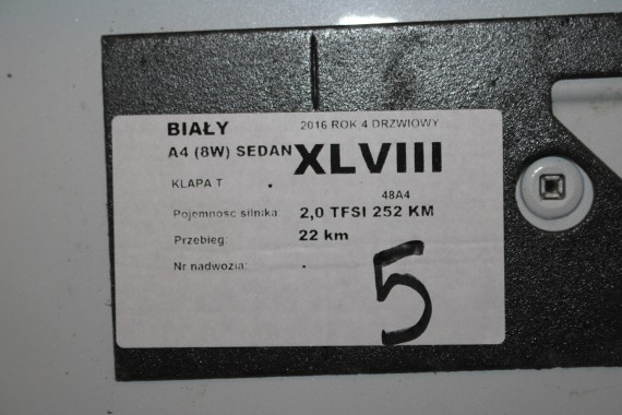 AUDI A4 SEDAN TYŁ ZDERZAK tylny + KLAPA BAGAŻNIKA 8W B9 2Y2Y LS9R biały ZESTAW KOMPLET 8W5827025 8W5807511 8W5807067 8W5807521